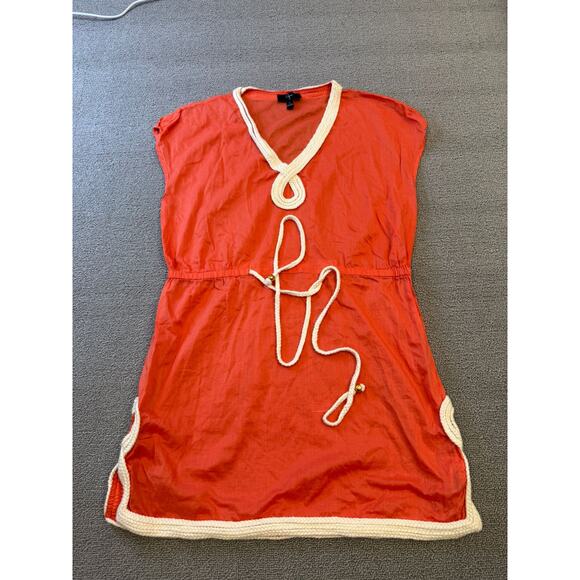 Aqua Woman Medium Orange Tunic Dress Crochet Trim - Picture 1 of 12